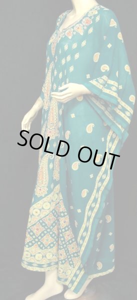 画像2: エジプト製カフタンハリジドレス☆ピーコックグリーン (2)