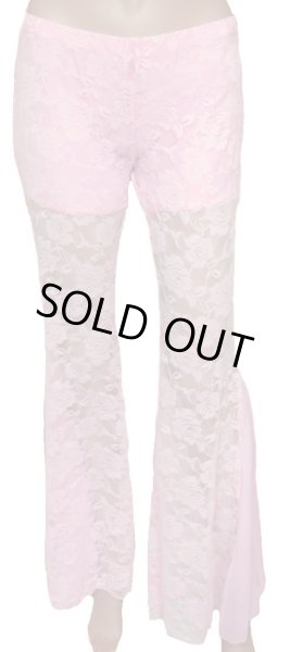 画像1: ストレッチパンツ☆レースシフォンスリット☆ベビーピンク (1)