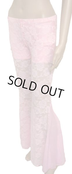 画像2: ストレッチパンツ☆レースシフォンスリット☆ベビーピンク (2)