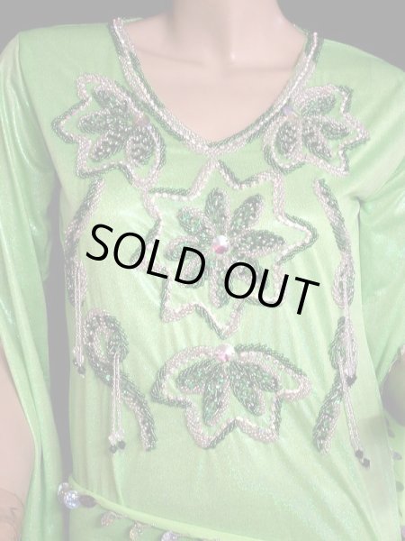 画像2: エジプト製サイディドレス☆スターフラワー☆ライムグリーン (2)