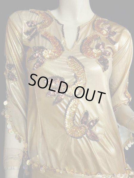 画像2: エジプト製サイディドレス☆アラベスク☆ゴールドブラウン (2)