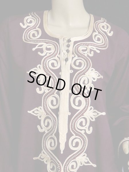 画像2: エジプトガラベーヤ☆シンプルブロダリー☆エンジ (2)