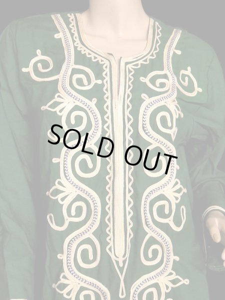 画像2: エジプトガラベーヤ☆シンプルブロダリー☆グリーン (2)