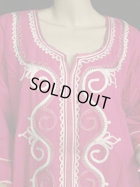 画像2: エジプトガラベーヤ☆シンプルブロダリー☆チェリーピンク (2)