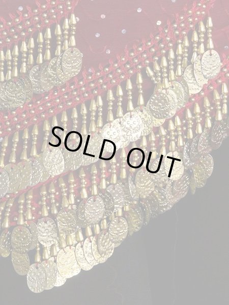 画像2: エジプト製ヒップスカーフ☆ラメウェーブブロダリー☆レッドゴールド (2)