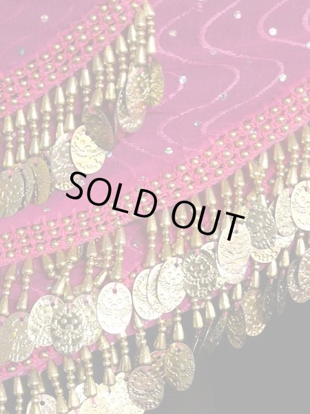 画像2: エジプト製ヒップスカーフ☆ラメウェーブブロダリー☆フューシャピンク (2)