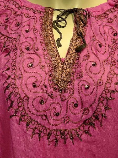 画像2: モロッコのバルーンチュニック☆フューシャピンク✕ブラウン☆ (2)