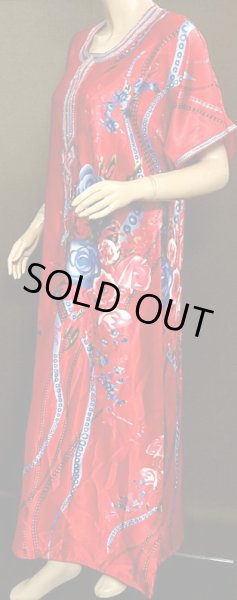 画像2: モロッコのガラベーヤ☆レッドブルーフラワー☆ (2)