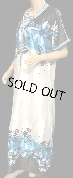 画像2: モロッコのガラベーヤ☆ブラックブルーフラワー☆ (2)