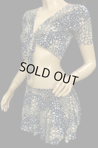 画像2: エジプト製ストレッチチョリ＆ヒップスカーフ☆ブルーベージュウォーター☆ (2)