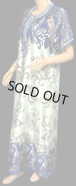 画像2: モロッコのガラベーヤ☆ブルーエメラルドペイズリー☆ (2)