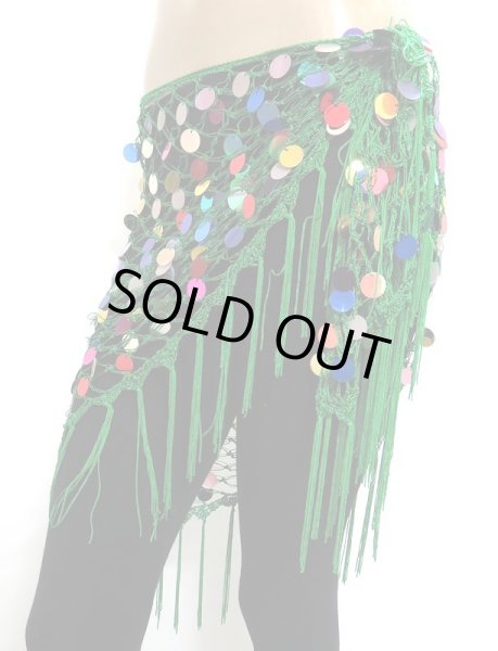 画像2: ミックススパンコールネットフリンジスカーフ☆グリーン☆ (2)