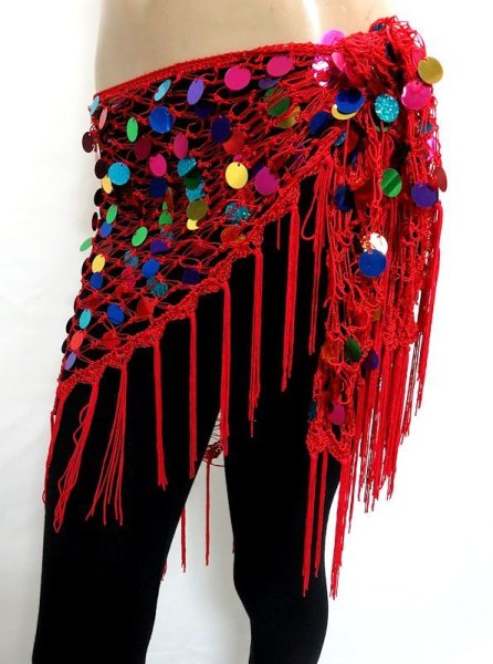 画像2: ミックススパンコールネットフリンジスカーフ☆レッド☆ (2)
