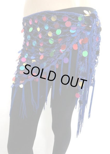 画像2: ミックススパンコールネットフリンジスカーフ☆ロイヤルブルー☆ (2)