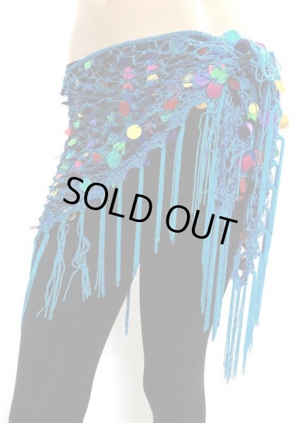 画像2: ミックススパンコールネットフリンジスカーフ☆スカイブルー☆ (2)