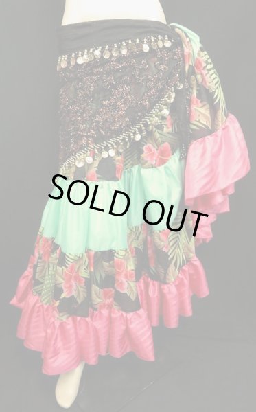 画像2: 25ヤードジプシープリントスカート/グリーンピンクトロピカルフラワー (2)