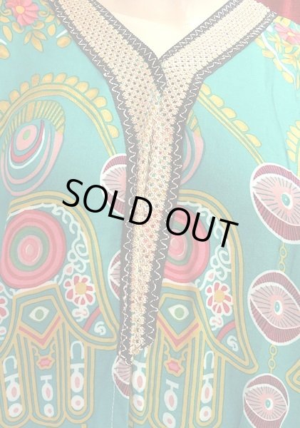 画像3: エジプトガラベーヤ☆ファティマの手☆ターコイズ☆前開きタイプ (3)