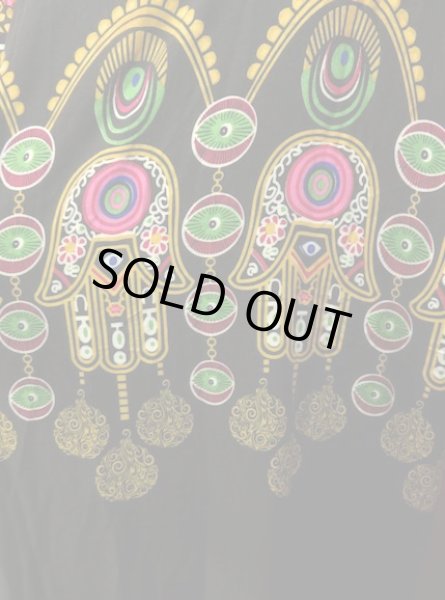 画像4: エジプトガラベーヤ☆ファティマの手☆ブラック☆前開きタイプ (4)