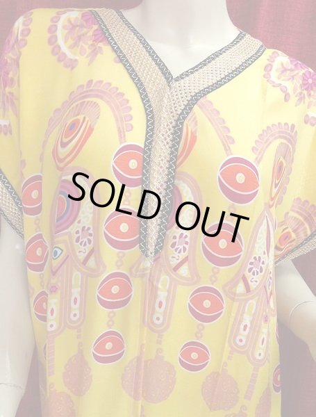 画像3: エジプトガラベーヤ☆ファティマの手☆イエロー☆前開きタイプ (3)