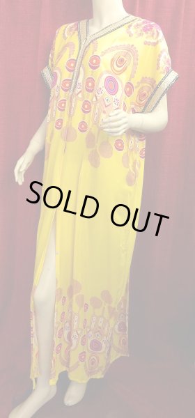 画像2: エジプトガラベーヤ☆ファティマの手☆イエロー☆前開きタイプ (2)