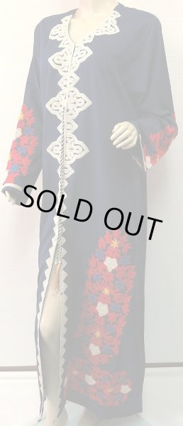 画像2: エジプトガラベーヤ☆フラワーブローダリ―☆ネイビー☆前開きタイプ (2)