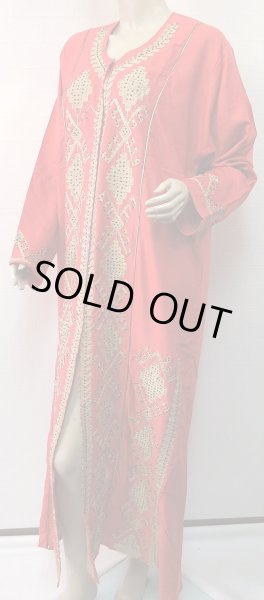 画像2: エジプトガラベーヤ☆ジオメトリーラインストーン☆サーモンレッド☆前開きタイプ (2)