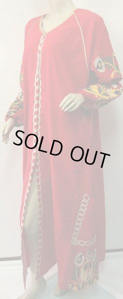 画像2: エジプトガラベーヤ☆フラワーブローダリ―☆レッド☆前開きタイプ (2)