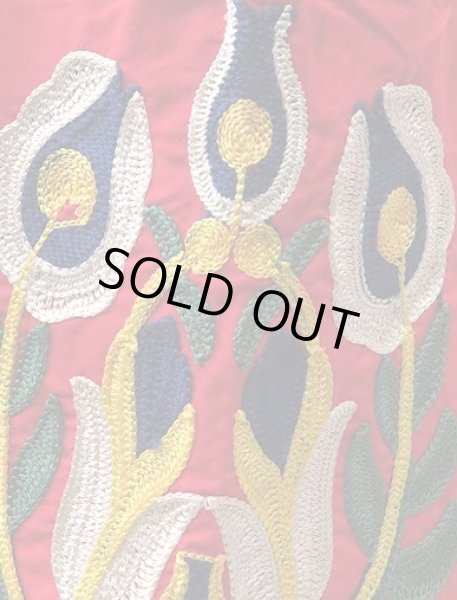 画像4: エジプトガラベーヤ☆フラワーブローダリ―☆レッド☆前開きタイプ (4)