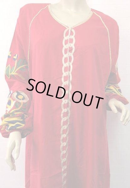 画像3: エジプトガラベーヤ☆フラワーブローダリ―☆レッド☆前開きタイプ (3)