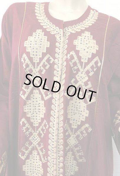 画像3: エジプトガラベーヤ☆ジオメトリーラインストーン☆エンジ☆前開きタイプ (3)