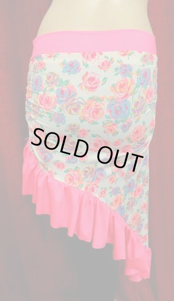 画像3: Amira Jamila オリジナル☆ストレッチフリルヒップスカーフ☆cuty neon pink flower   (3)