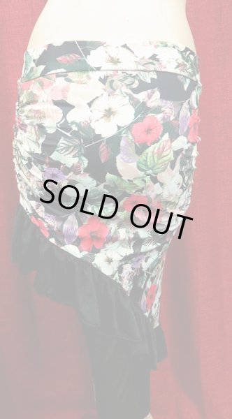 画像3: Amira Jamila オリジナル☆ストレッチフリルヒップスカーフ☆gothic black flower (3)