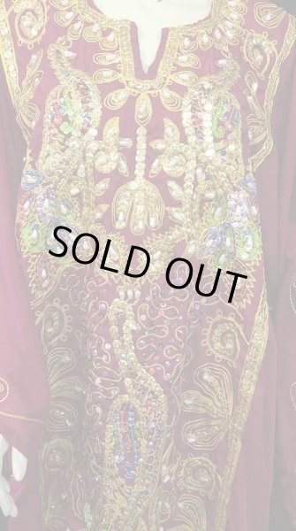 画像2: エジプト製ピーコックハリジドレス☆burgundy☆ (2)