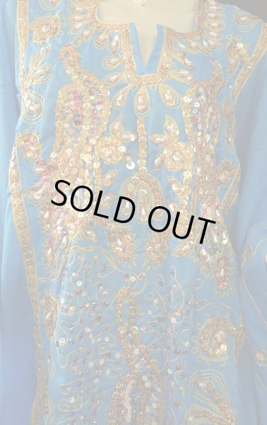 画像2: エジプト製ピーコックハリジドレス＊sky blue＊ (2)