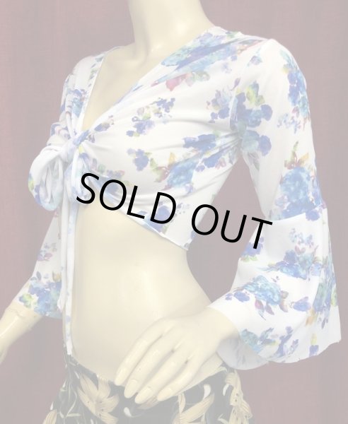 画像2: Amira Jamila オリジナル☆ストレッチチョリ09*white blue flower * (2)