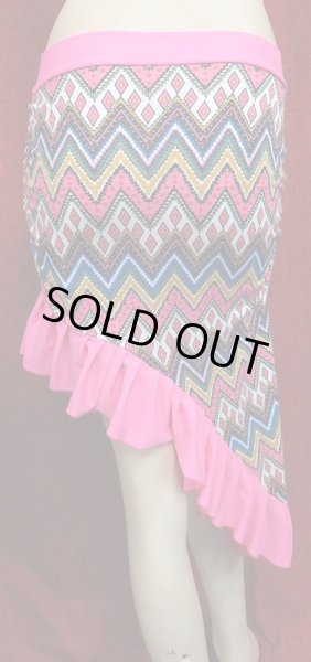 画像3: Amira Jamila オリジナル☆ストレッチフリルヒップスカーフ☆pink geometry (3)