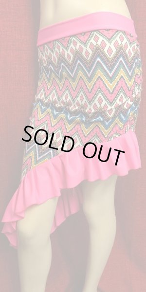 画像2: Amira Jamila オリジナル☆ストレッチフリルヒップスカーフ☆pink geometry (2)