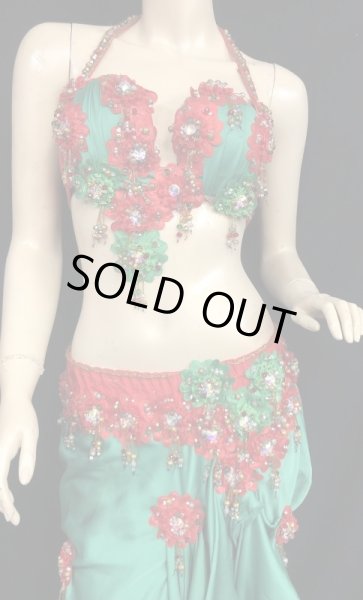 画像2: エジプトオリエンタルコスチューム☆レッドグリーンフラワー☆ (2)