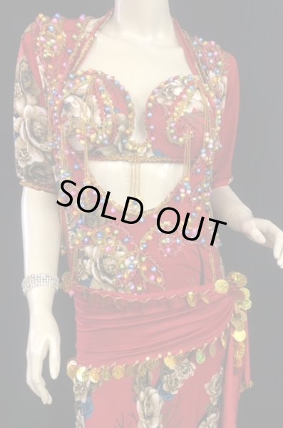 画像2: エジプト製プリントストレッチバラディドレス☆レッドフラワー☆ (2)