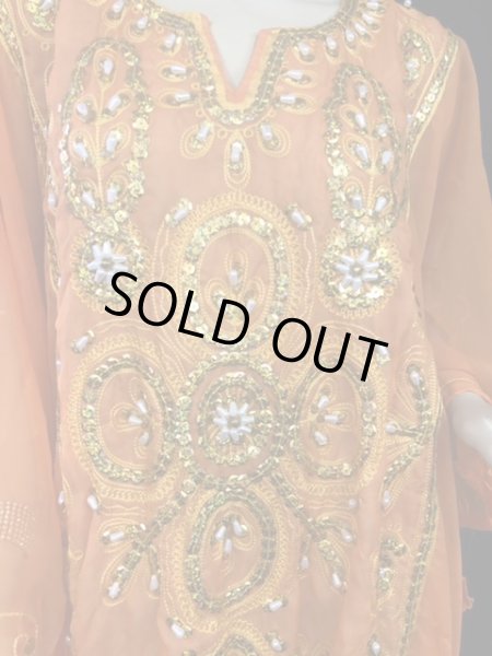 画像2: エジプト製トラディショナルハリジドレス☆orange ☆ (2)