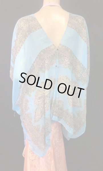 画像2: プリントシフォンハーフカバードレス☆アクアブルー☆ (2)