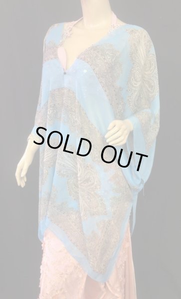 画像3: プリントシフォンハーフカバードレス☆アクアブルー☆ (3)