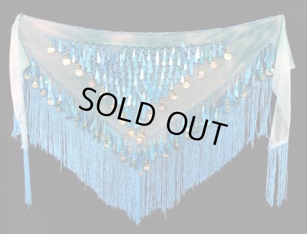 画像2: タイダイフリンジドロップコインヒップスカーフ☆スカイブルー☆ (2)