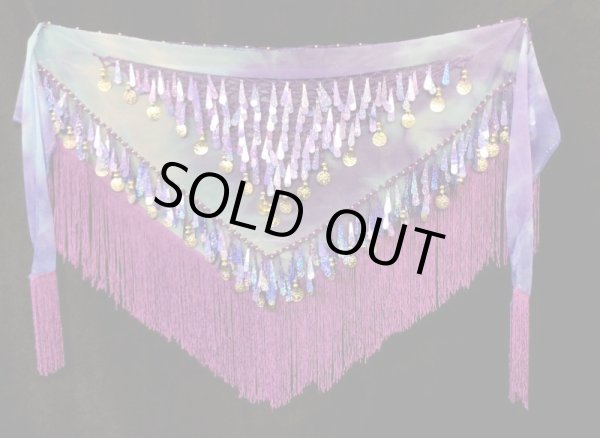 画像2: タイダイフリンジドロップコインヒップスカーフ☆パープル☆ (2)