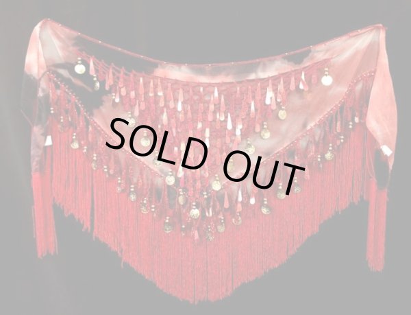 画像2: タイダイフリンジドロップコインヒップスカーフ☆レッド☆ (2)