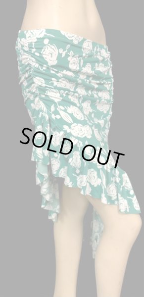 画像2: Amira Jamila オリジナル☆ストレッチフリルヒップスカーフ*green white rose * (2)