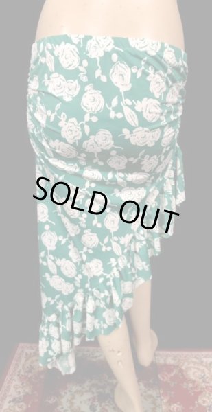 画像3: Amira Jamila オリジナル☆ストレッチフリルヒップスカーフ*green white rose * (3)