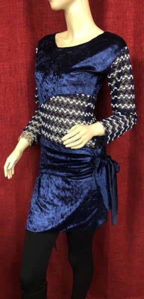 画像2: 	Amira Jamila オリジナル☆ ベロアドレス&ヒップスカーフセット☆ネイビー☆ (2)