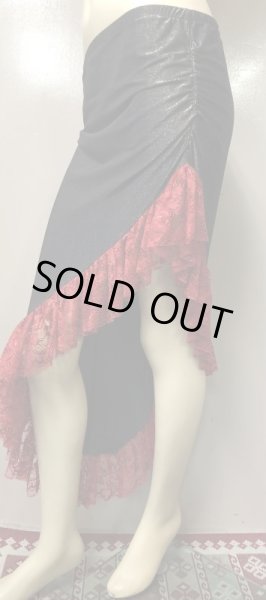 画像2: Amira Jamila オリジナル☆ストレッチフリルヒップスカーフ*Metallic black red* (2)