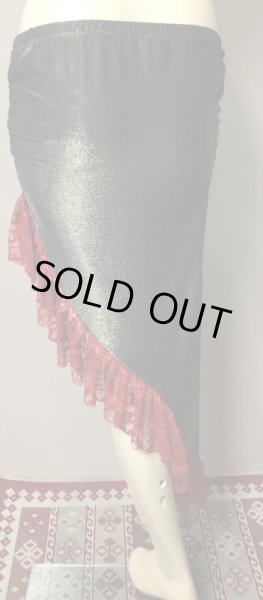 画像3: Amira Jamila オリジナル☆ストレッチフリルヒップスカーフ*Metallic black red* (3)